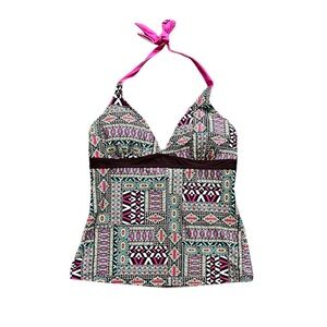 Prana Multicolored Tribal Print Tankini Top with Pink Straps Brown Size Medium